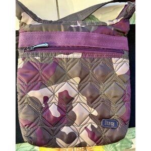 LUG Quilted Travel Convertible Adjustable Crossbody Strap Bag Purple Camouflage